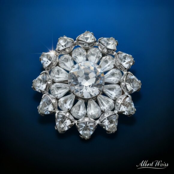 Vintage Albert Weiss Clear Rhinestone Brooch - Sparkling Floral Design - Picture 1 of 6